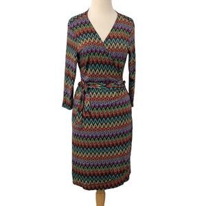 Soho Apparel Ltd Women's Chevron Zig Zag Multicolor‎ Wrap Dress Stretch Size 8